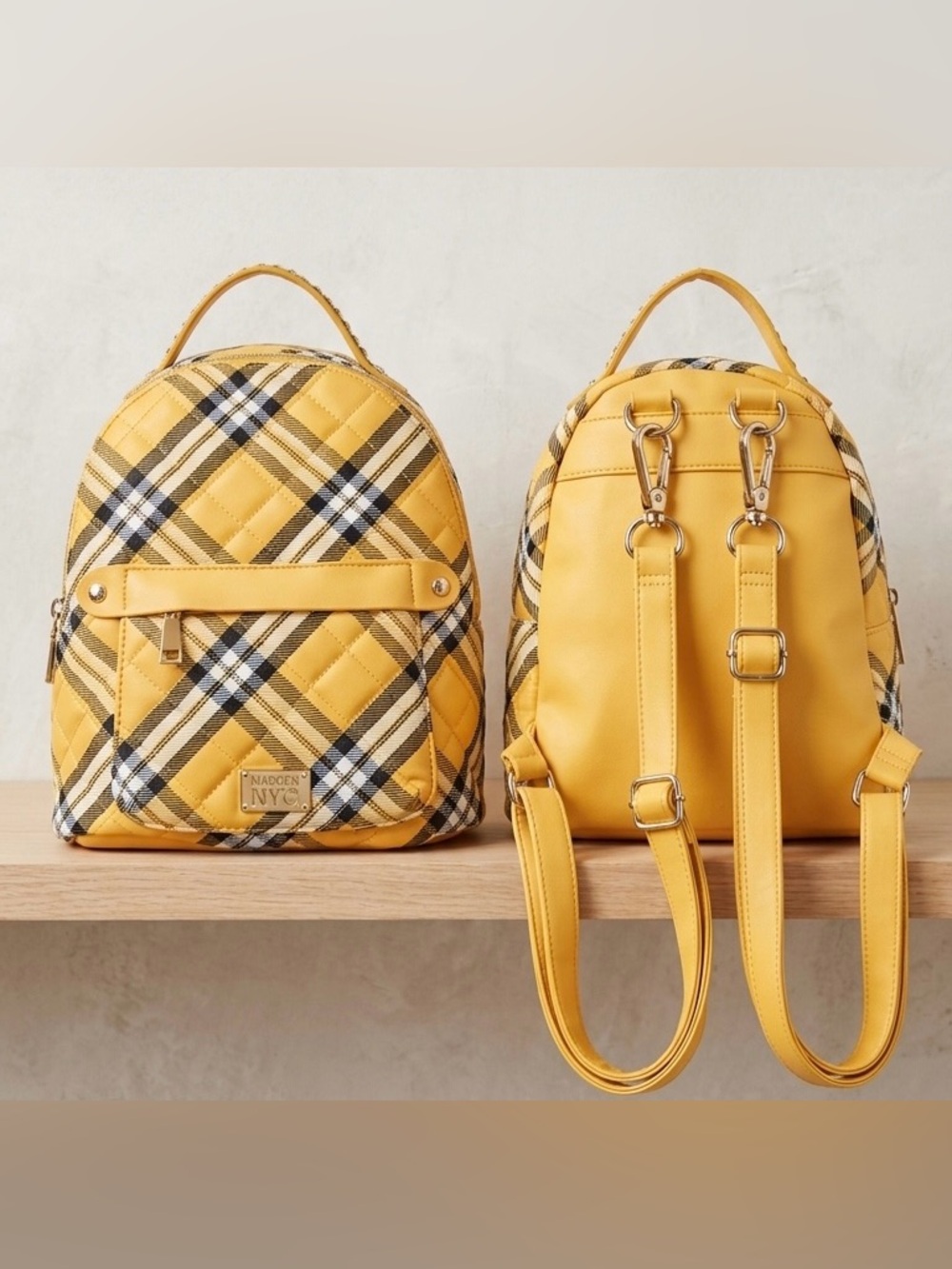 Madden NYC Yellow Plaid Quilted Backpack School Girl Aesthetic Clueless